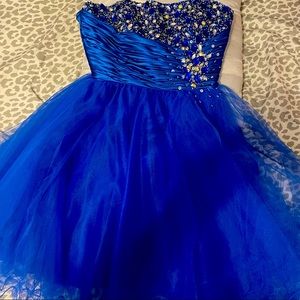 Let’s Fashion blue strapless formal attire short (mid thigh) length dress